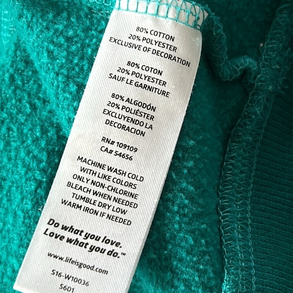 Life is Good Green Hoodie Sweatshirt w Graphics on Back Sz XL w MEASUREMENTS! - Picture 8 of 9